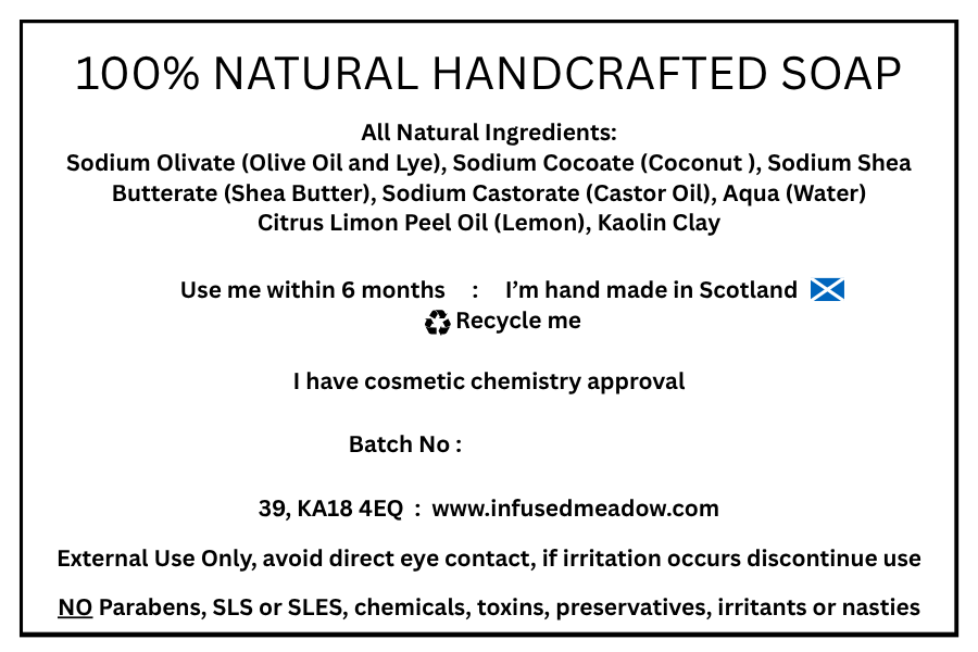 All Natural Olive Oil & Coconut Soap Bar, handmade, Lemon & Clay