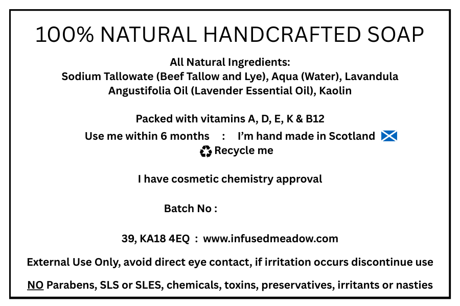 Pure Tallow Soap Bar, handmade, all natural, Lavender and White Kaolin Clay