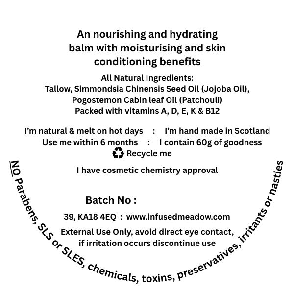 Tallow body balm, Patchouli, all natural, hand made, suitable for all skin types