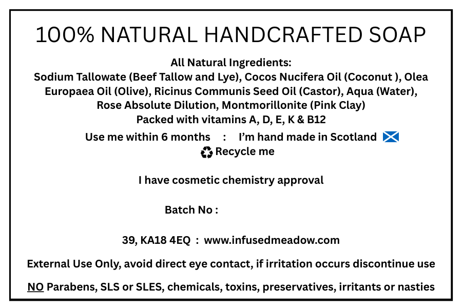 Lux Tallow Soap Bar, handmade, all natural, Rose and Pink Clay