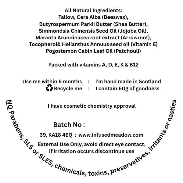 Tallow Lotion Bar, Patchouli, all natural, suitable for all skin types